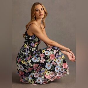 Azazie Atelier Nia Black And Multi Floral Midi Dress